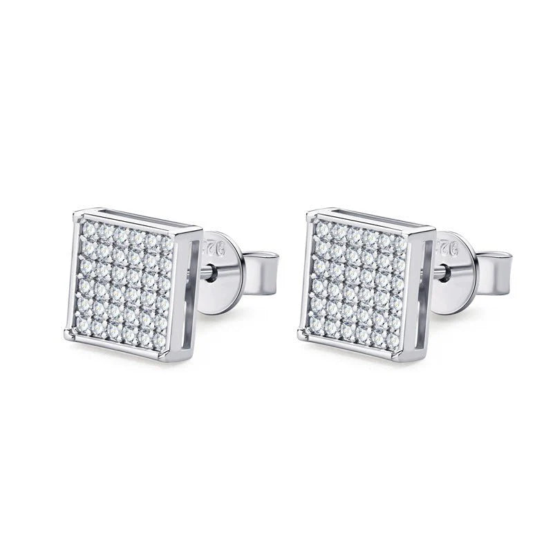 European And American Men's And Women's Pure Silver Square Earrings
