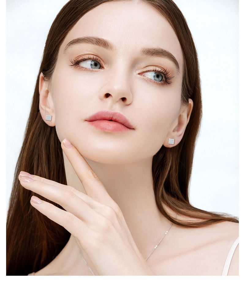 European And American Men's And Women's Pure Silver Square Earrings