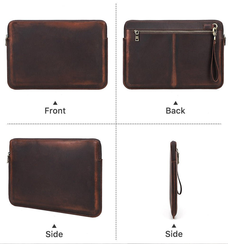 Retro Crazy Horse Leather Notebook Zipper Computer Bag - Gulf Trend