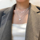Women's Double-Layer Chain Heart-Shape Lock Necklace S925 Sterling Silver